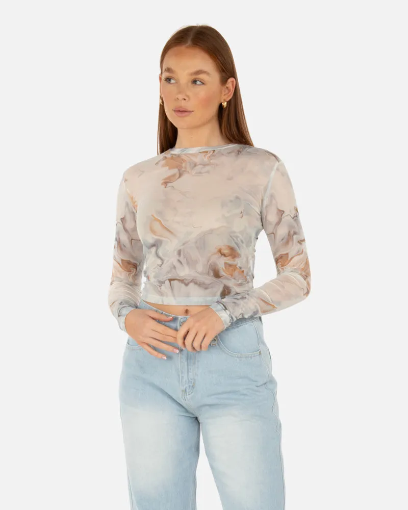 ALLURE MESH LONG SLEEVE TOP CALCATTA