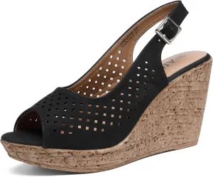 Altxic Women's Comfy Casual Peep Toe Hollow Out Adjustable Buckle Strap Slingback Dressy Platform Wedge Sandals