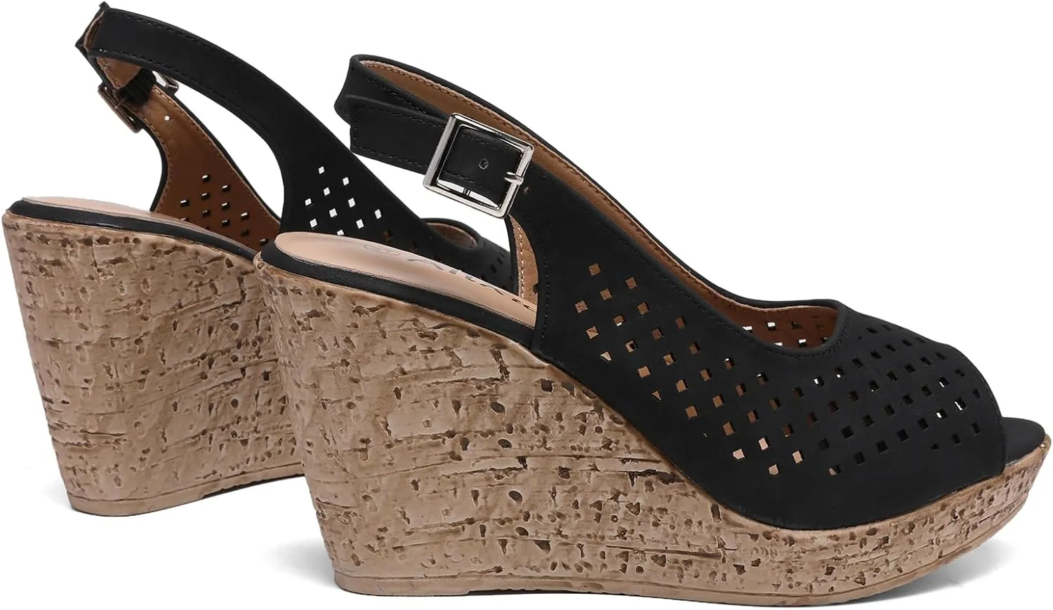 Altxic Women's Comfy Casual Peep Toe Hollow Out Adjustable Buckle Strap Slingback Dressy Platform Wedge Sandals