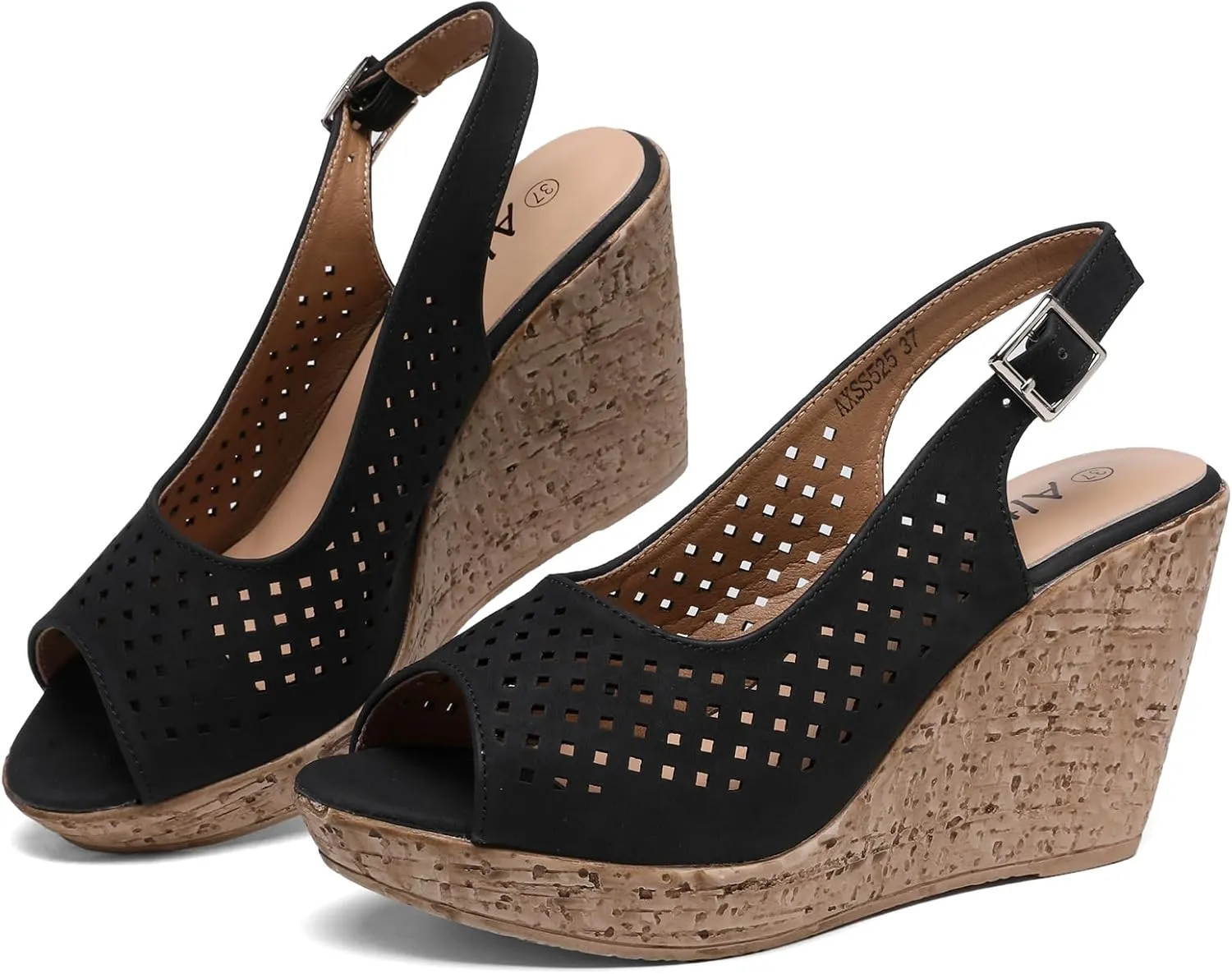 Altxic Women's Comfy Casual Peep Toe Hollow Out Adjustable Buckle Strap Slingback Dressy Platform Wedge Sandals