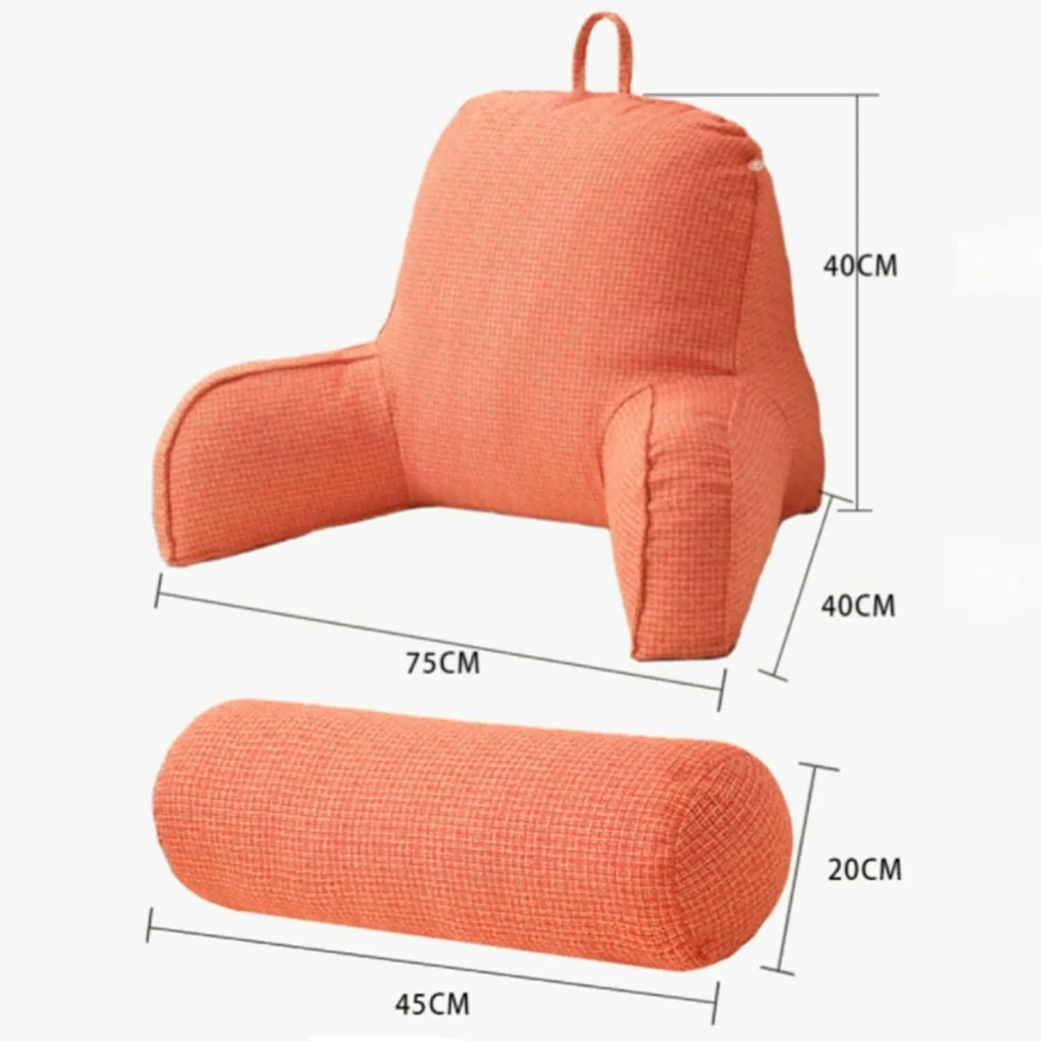 AMZWDMZ Large Backrest Reading Pillow,Cosy ?Back Rest Reading Pillow Cushion,Lumbar Pillows Back Support with Arm Rests,Great As Backrest for Books Or Gaming(Tangerine)