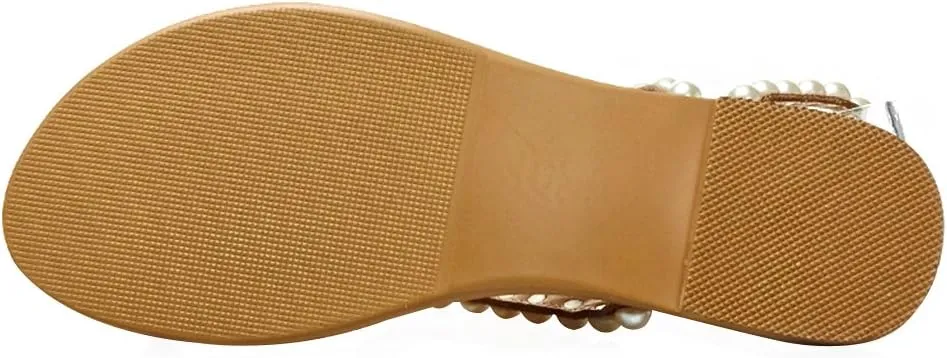 ANUFER Women's Bohemia Pearls Toe Ring Sandals/Slippers Summer Flat Flip Flops Beach Shoes