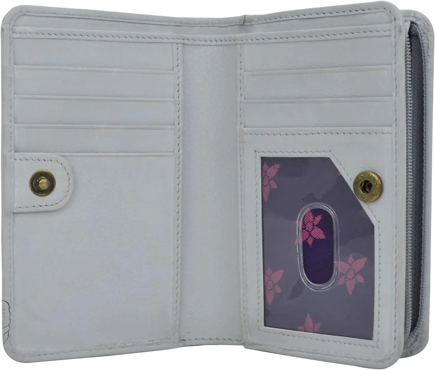 Anuschka Women’s Hand-Painted Genuine Leather Two Fold Organizer Wallet - Snap Button, RFID Protected Card Holders, ID Window
