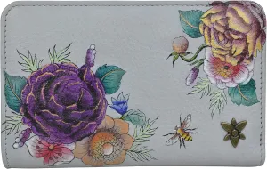 Anuschka Women’s Hand-Painted Genuine Leather Two Fold Organizer Wallet - Snap Button, RFID Protected Card Holders, ID Window
