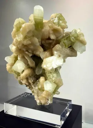 Apophyllite Light Green Crystal On Stilbite Mounted On Acrylic Stand # TUC 010
