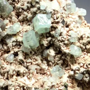 Apophyllite Light Green Crystals On Chalcedony Mounted On Acrylic Stand# TUC 022