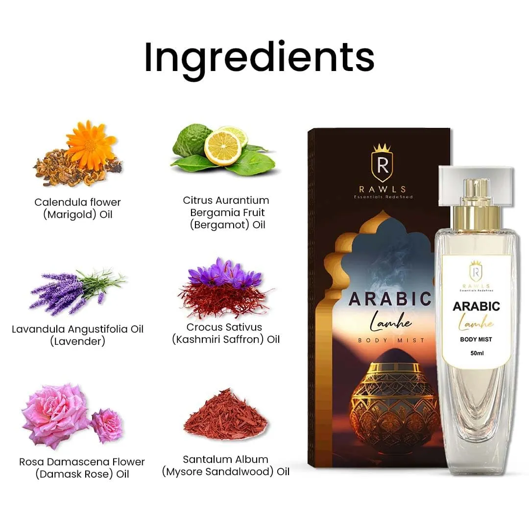 Arabic Lamhe Body Mist – Unisex Daily Fragrance with Jasmine, Vanilla & Ginger – Light, Long-Lasting Scent – Paraben-Free – 50ml
