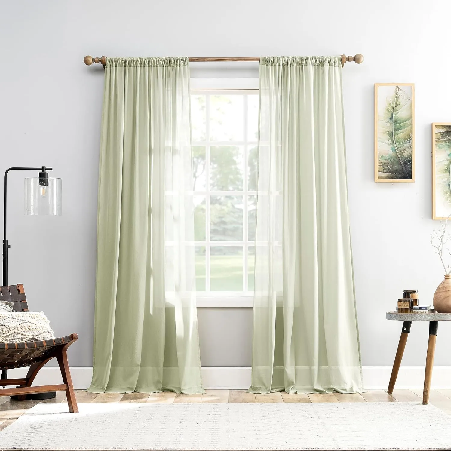 Archaeo 100% Cotton Sheer Curtain, 50" x 84, Moss Green
