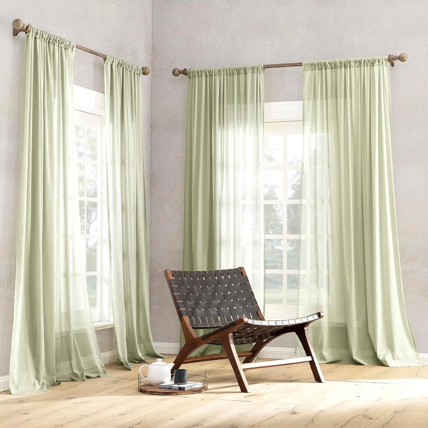 Archaeo 100% Cotton Sheer Curtain, 50" x 84, Moss Green