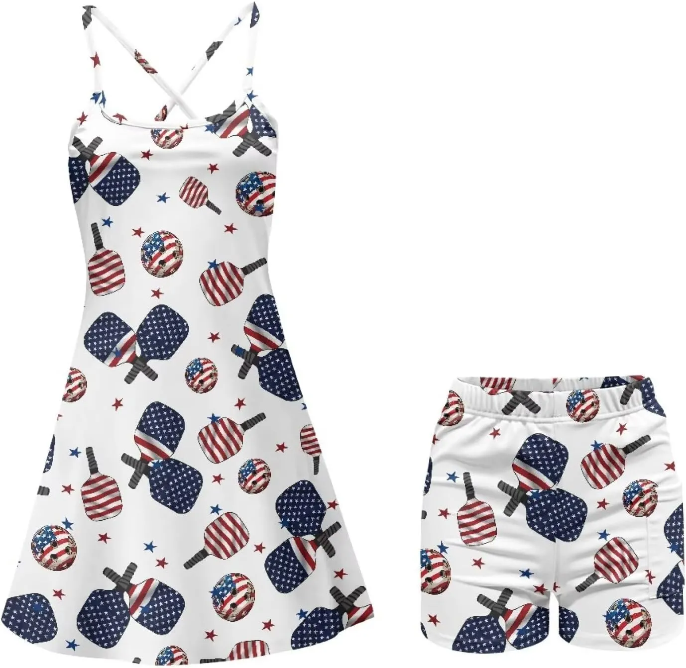 Athletic Dress for Women Tennis Spaghetti Strap Mini Dress with Built-in Shorts 2 Pockets