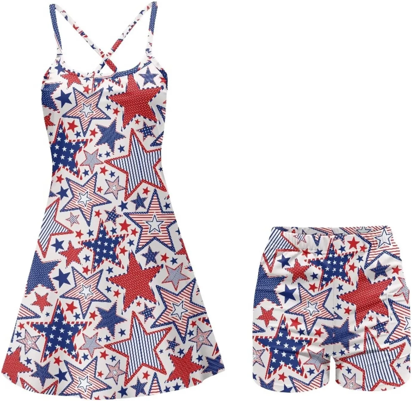 Athletic Dress for Women Tennis Spaghetti Strap Mini Dress with Built-in Shorts 2 Pockets