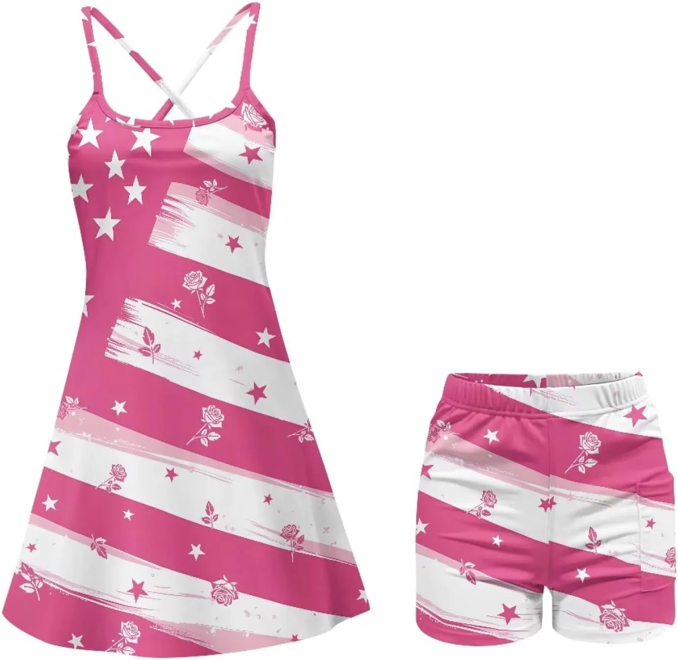 Athletic Dress for Women Tennis Spaghetti Strap Mini Dress with Built-in Shorts 2 Pockets