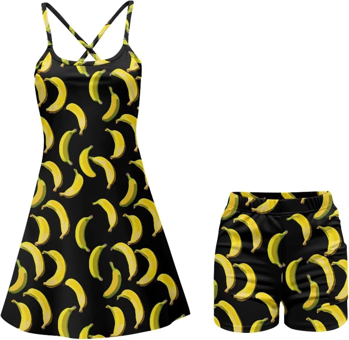 Athletic Dress for Women Tennis Spaghetti Strap Mini Dress with Built-in Shorts 2 Pockets