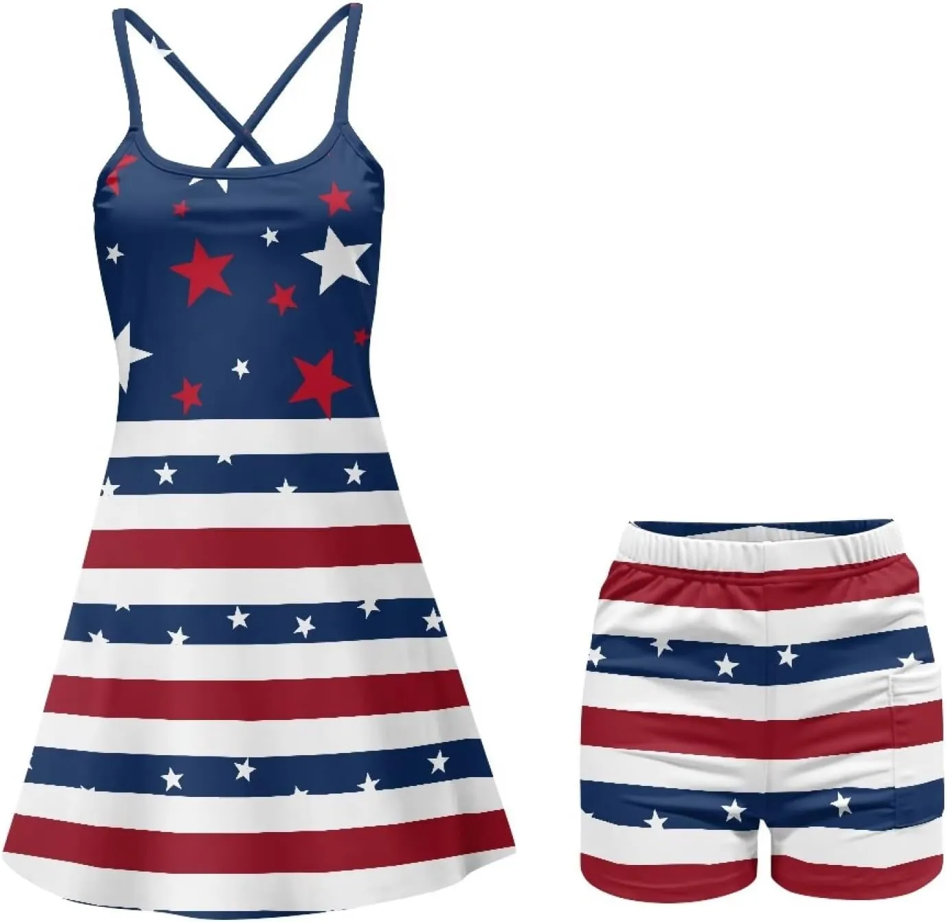 Athletic Dress for Women Tennis Spaghetti Strap Mini Dress with Built-in Shorts Casual Sports Activewear