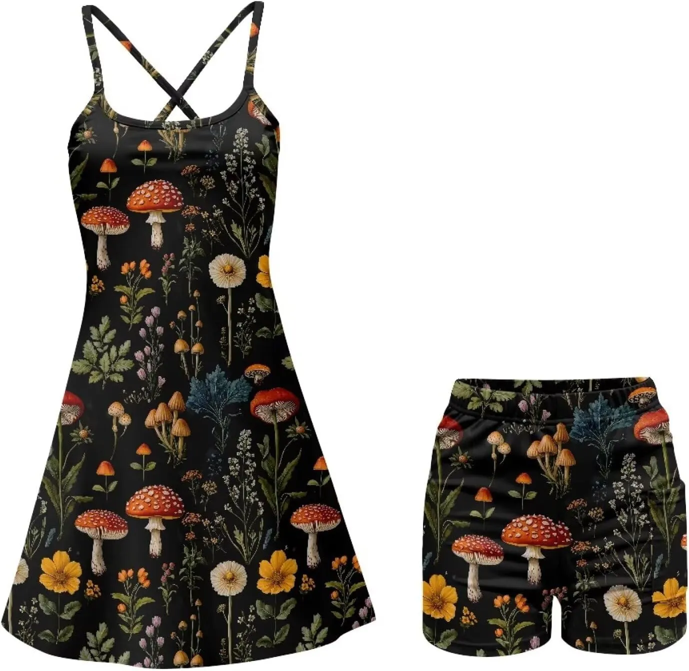 Athletic Dress for Women Tennis Spaghetti Strap Mini Dress with Built-in Shorts Casual Sports Activewear