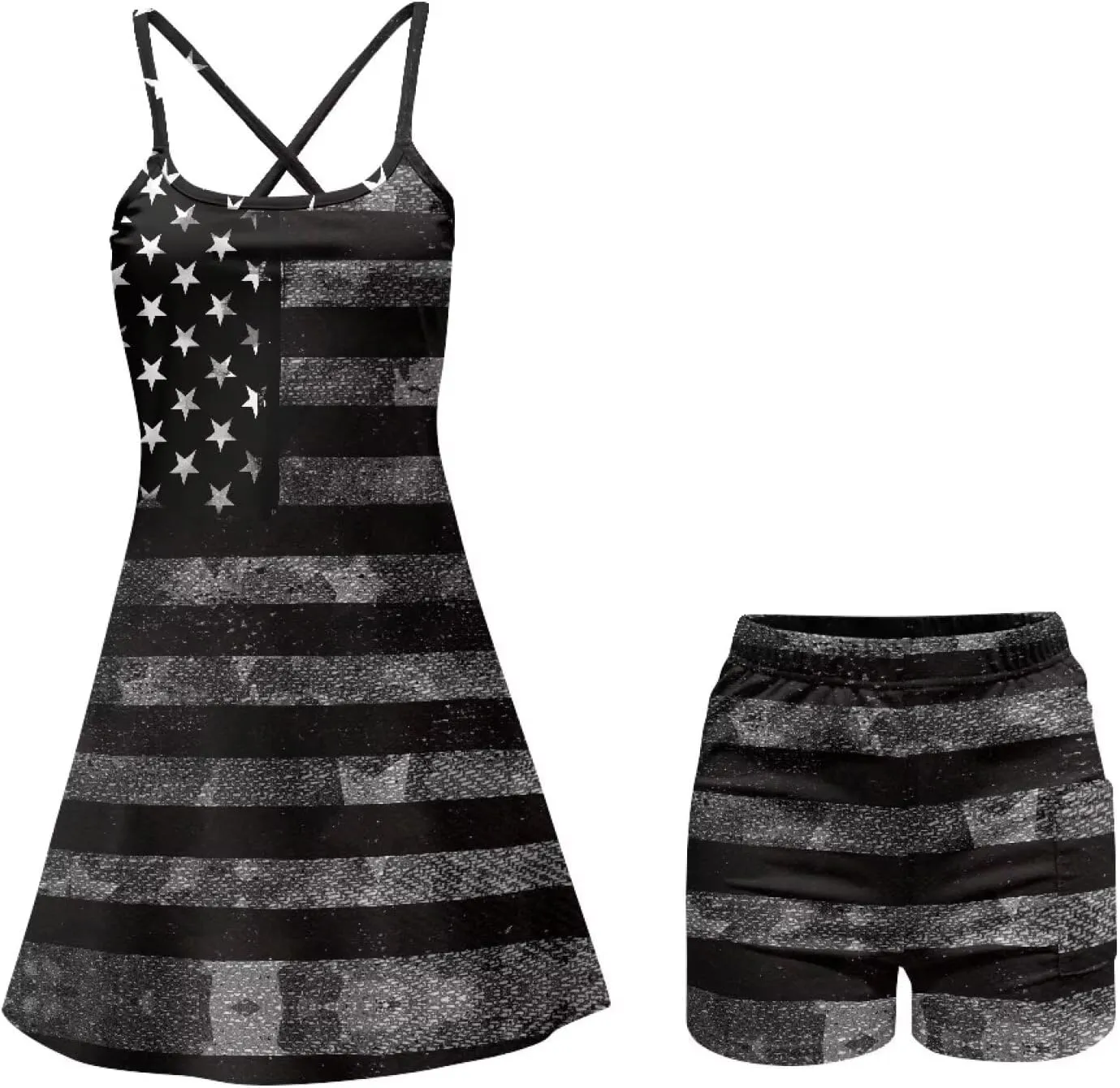 Athletic Dress for Women Tennis Spaghetti Strap Mini Dress with Built-in Shorts Casual Sports Activewear