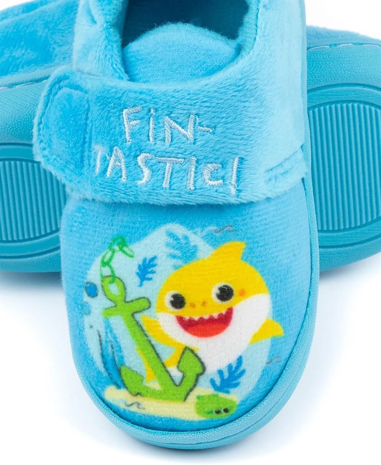 Baby Shark Boys Slippers | Kids Blue Fin-tastic Footwear with Adjustable Strap | Singing Family Loungewear | Slip On Shoes