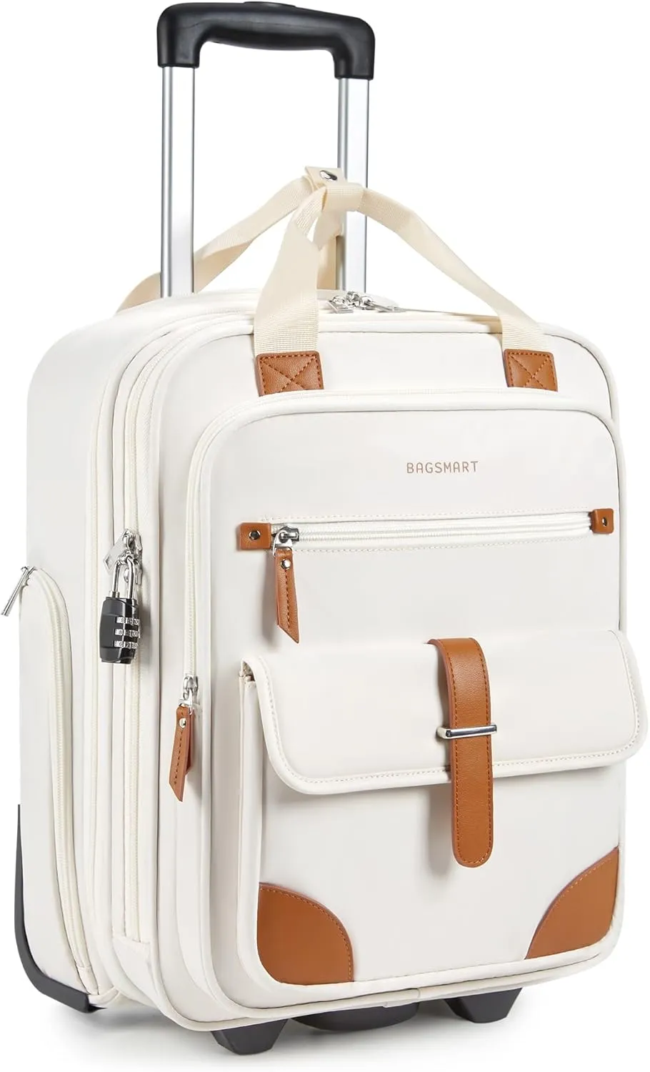 BAGSMART Carry on Luggage with Wheels, 16-inch Underseat Travel Suitcase Airline approved, Lightweight Softside Carry-on Luggage for Airplanes Women Overnight Rolling Bags for Short Trip, Light Beige