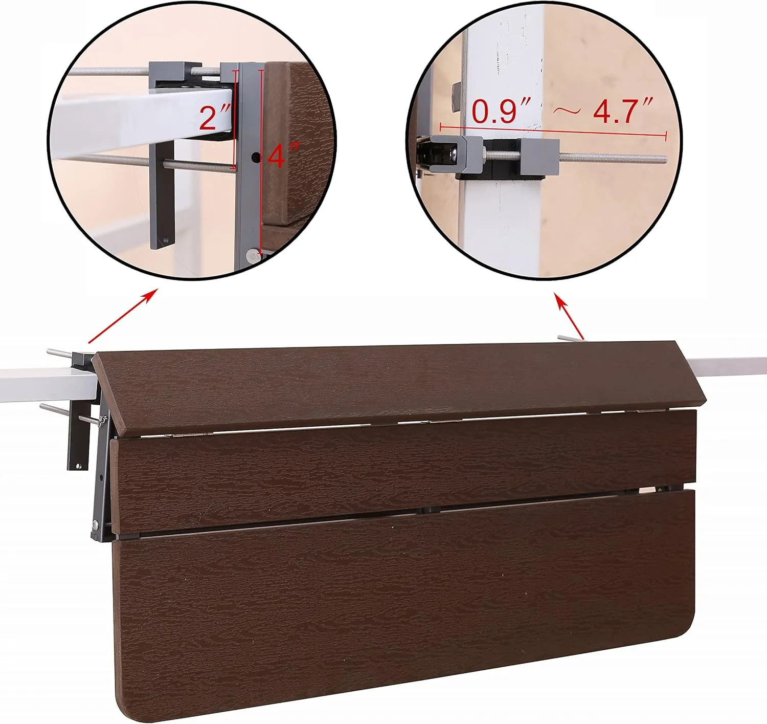 Balcony Table Bar for Railing, Outdoor Deck Rail Hanging Table, Adjustable Height Small Folding Desk for Patio, Saving Space Foldable Balcony Bar for Garden