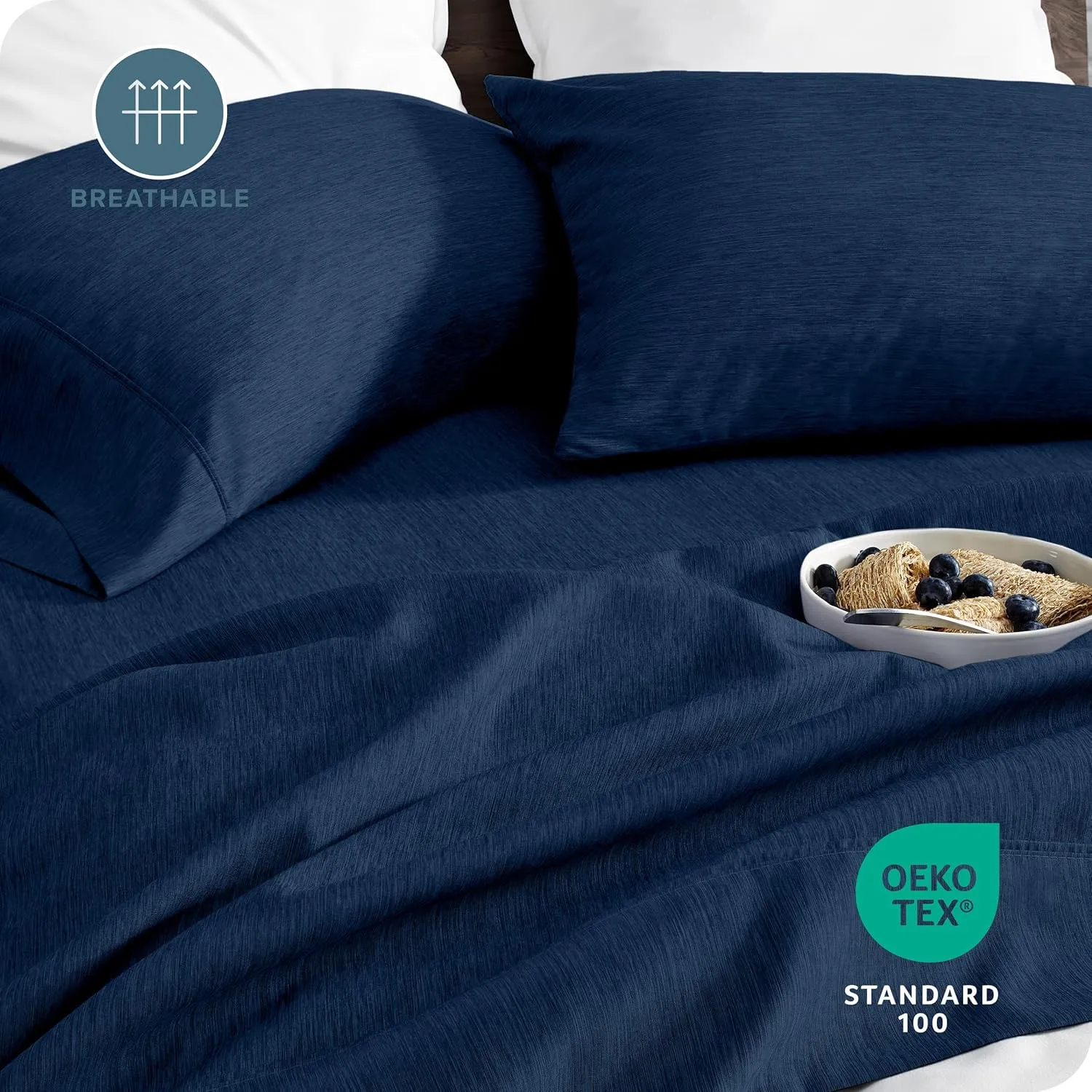 Bare Home SHFK Sheet Set - 1800 Ultra-Soft Microfiber Sheets - Double Brushed - Deep Pockets - Easy Fit - 4 Piece Set - FlexTop King Bed Sheets (Split Head Flex King, Heathered Dark Blue)