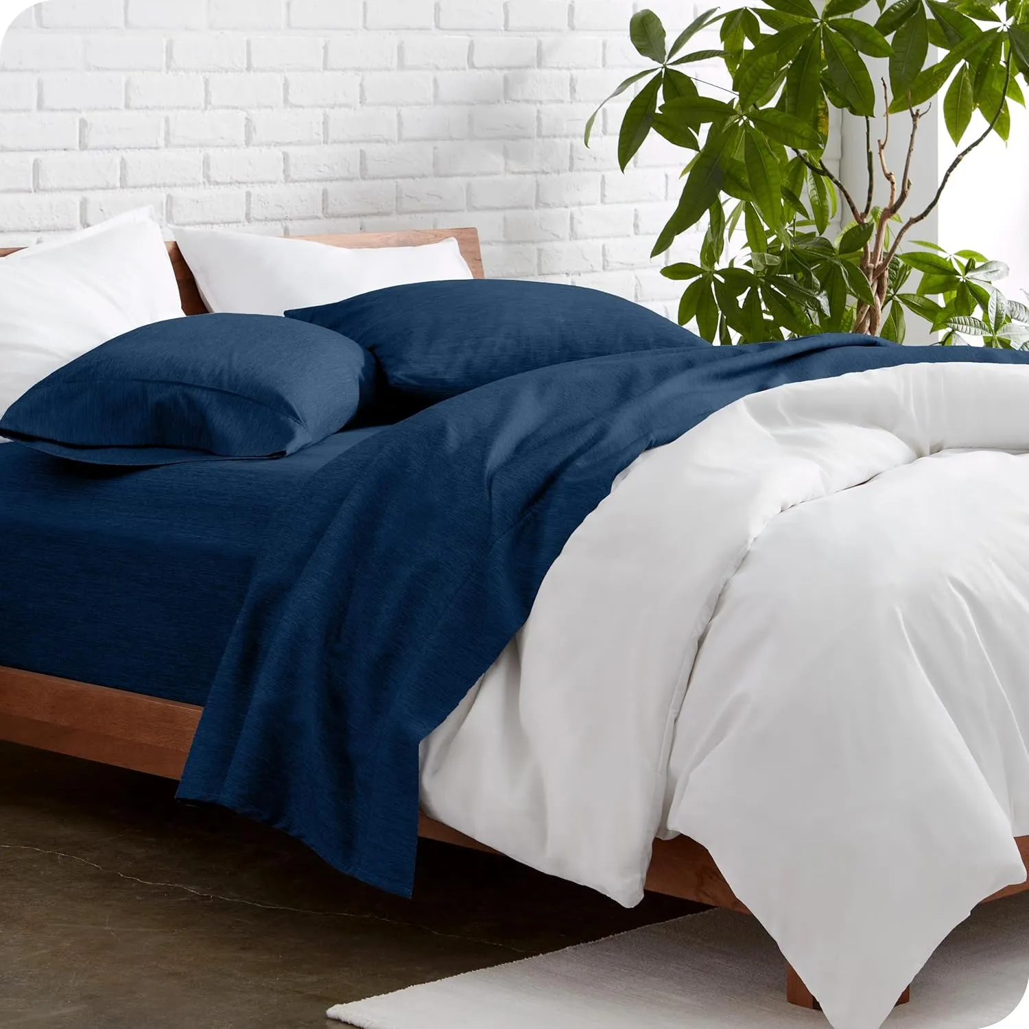Bare Home SHFK Sheet Set - 1800 Ultra-Soft Microfiber Sheets - Double Brushed - Deep Pockets - Easy Fit - 4 Piece Set - FlexTop King Bed Sheets (Split Head Flex King, Heathered Dark Blue)