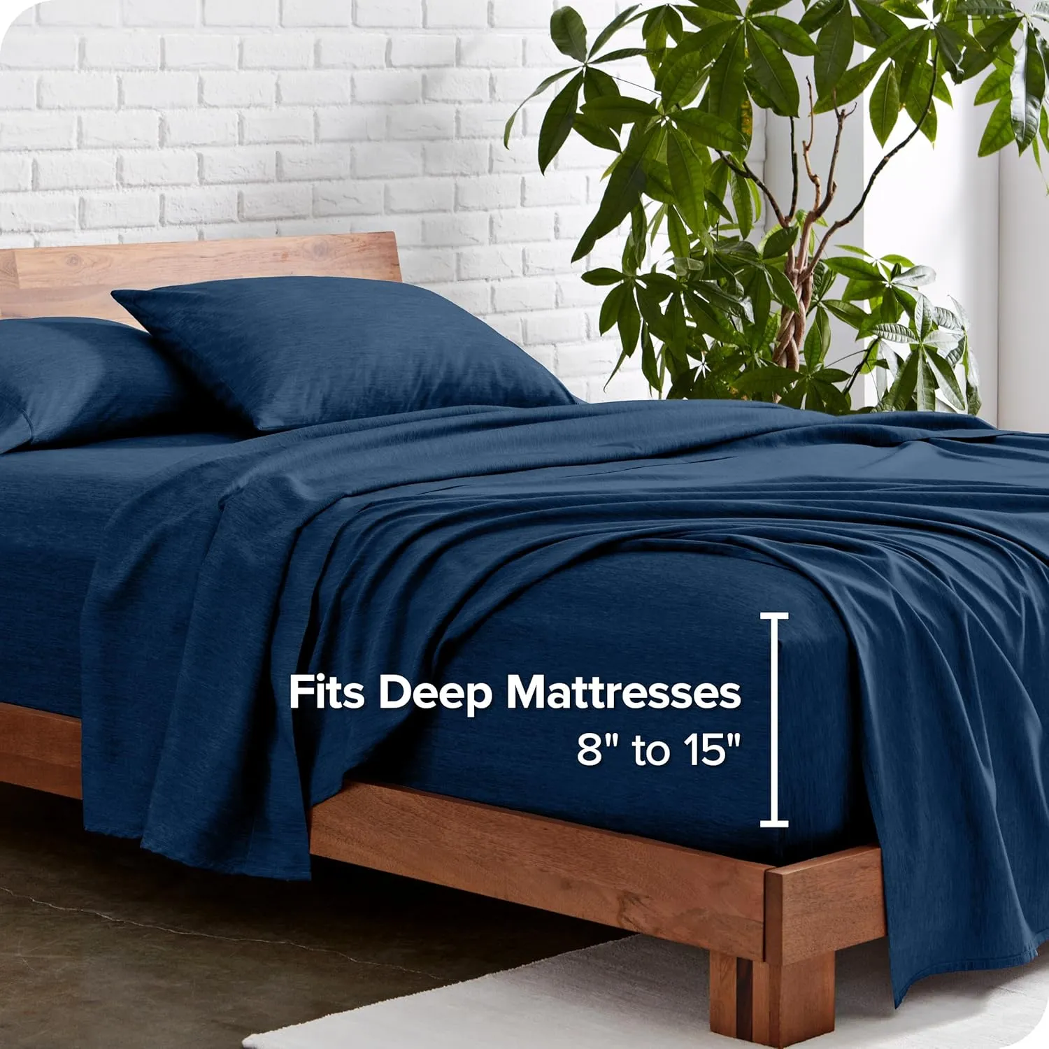 Bare Home SHFK Sheet Set - 1800 Ultra-Soft Microfiber Sheets - Double Brushed - Deep Pockets - Easy Fit - 4 Piece Set - FlexTop King Bed Sheets (Split Head Flex King, Heathered Dark Blue)