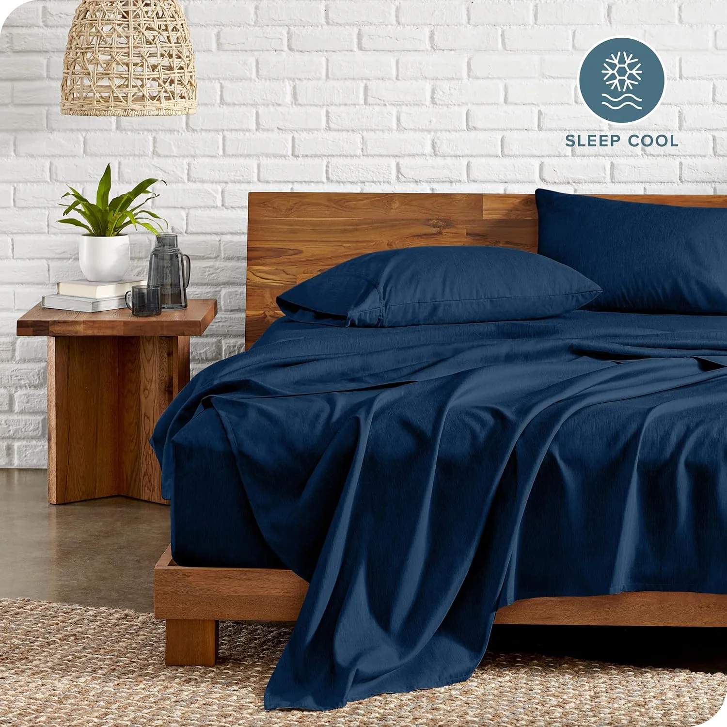 Bare Home SHFK Sheet Set - 1800 Ultra-Soft Microfiber Sheets - Double Brushed - Deep Pockets - Easy Fit - 4 Piece Set - FlexTop King Bed Sheets (Split Head Flex King, Heathered Dark Blue)