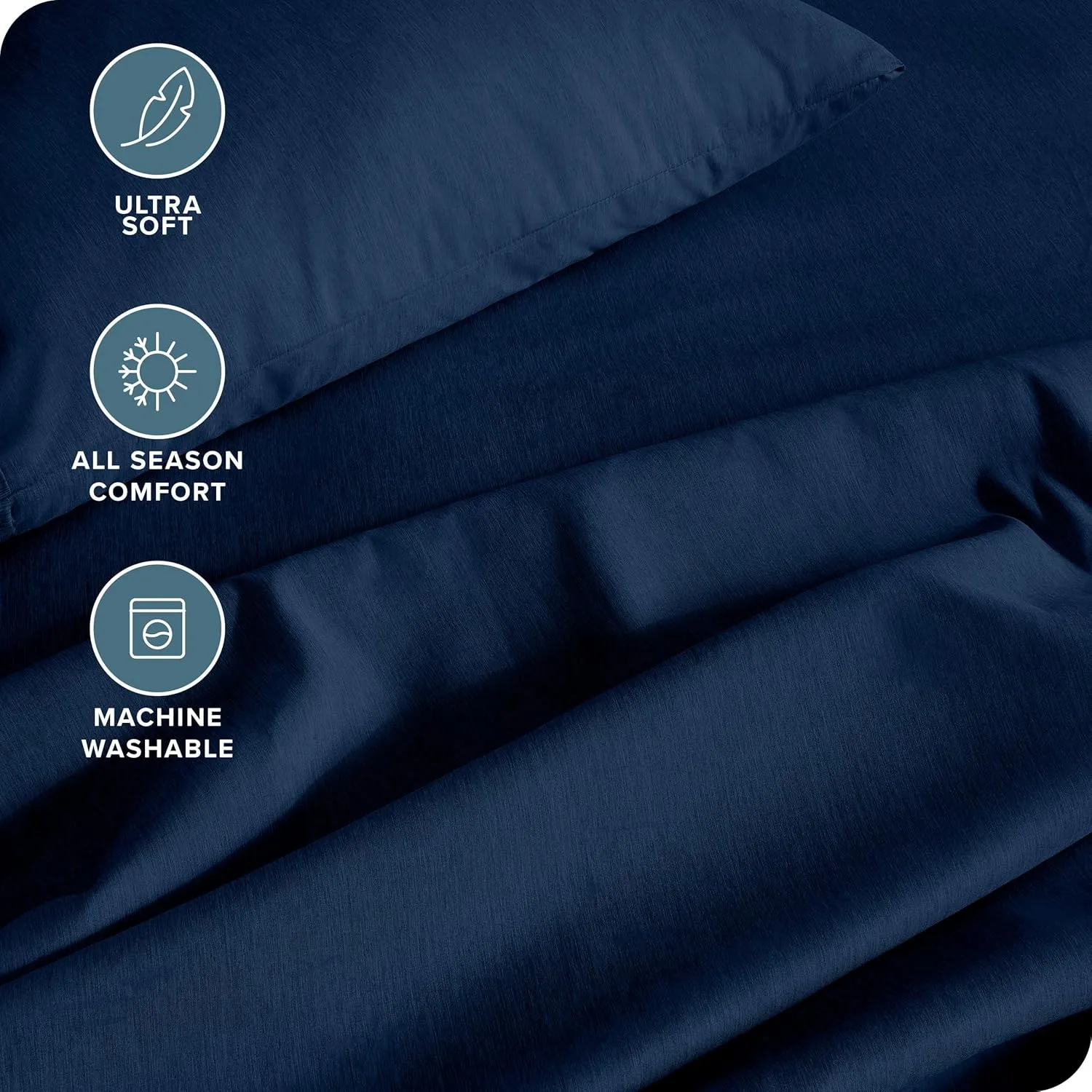 Bare Home SHFK Sheet Set - 1800 Ultra-Soft Microfiber Sheets - Double Brushed - Deep Pockets - Easy Fit - 4 Piece Set - FlexTop King Bed Sheets (Split Head Flex King, Heathered Dark Blue)