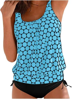 Bathing Suit for Women Tummy Control Blouson Vacation Tankini Swimsuits Swimming Tank Tops Suits with Shorts Swimwear