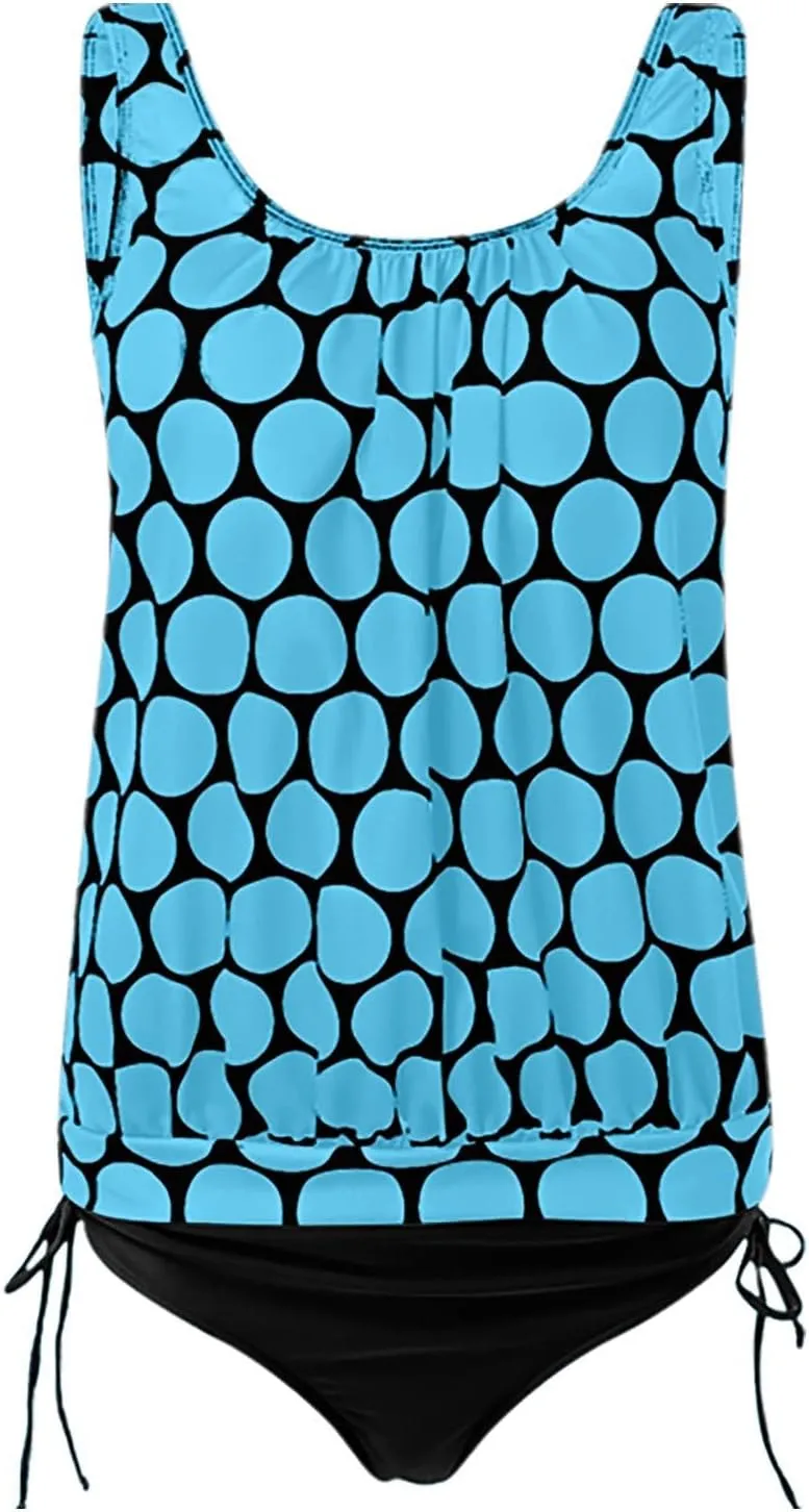Bathing Suit for Women Tummy Control Blouson Vacation Tankini Swimsuits Swimming Tank Tops Suits with Shorts Swimwear