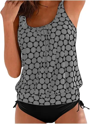 Bathing Suit for Women Tummy Control Blouson Vacation Tankini Swimsuits Swimming Tank Tops Suits with Shorts Swimwear