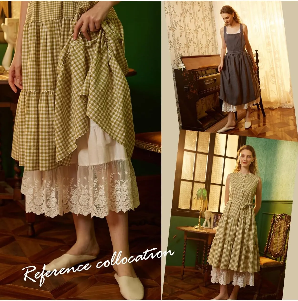 BEAUTELICATE Women Cotton Batiste Culotte Slip Pettipants Lace Trim Vintage Wide Leg Half Slip