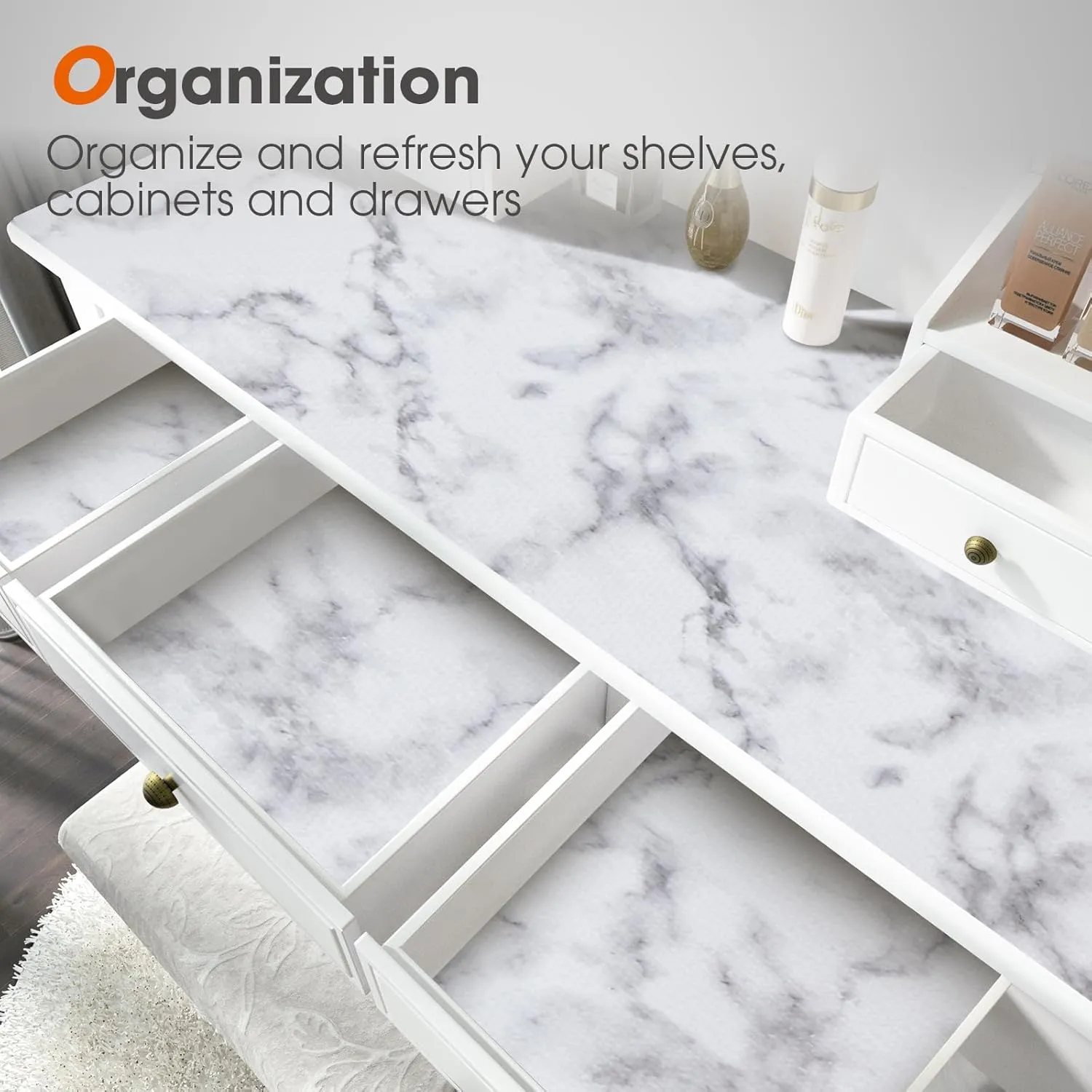 Beautysaid Shelf and Drawer Liner for Ktichen Cabinet, Non Adhesive Non Slip Shelf Paper Waterproof Washable Thickened for Dresser Pantry Shelve Bathroom Protector Liner(Marble,12 in x 20 FT)