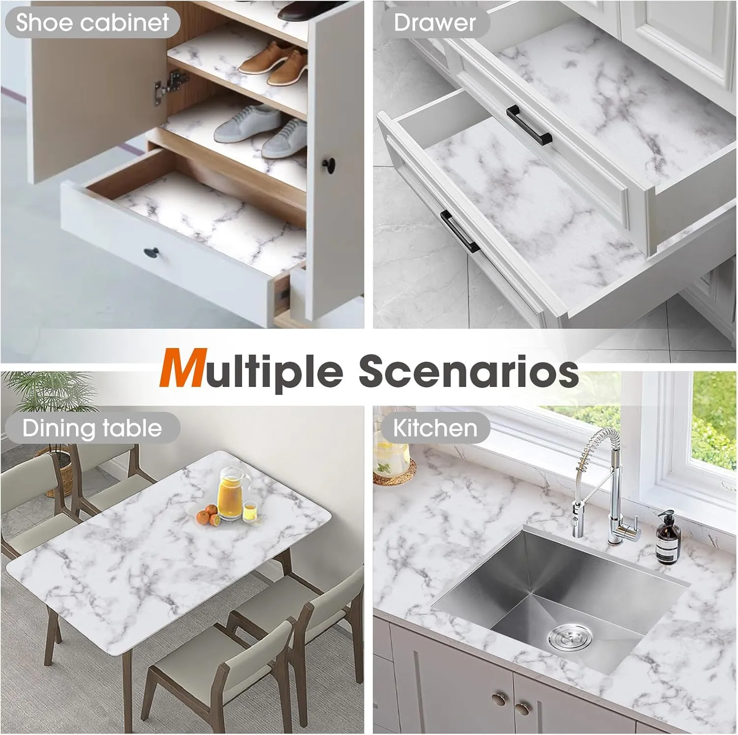Beautysaid Shelf and Drawer Liner for Ktichen Cabinet, Non Adhesive Non Slip Shelf Paper Waterproof Washable Thickened for Dresser Pantry Shelve Bathroom Protector Liner(Marble,12 in x 20 FT)
