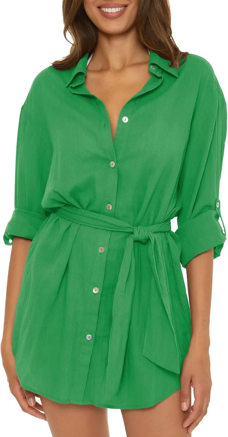 BECCA Gauzy Shirt Dress, Collared Button-up, Beach Cover Ups for Women