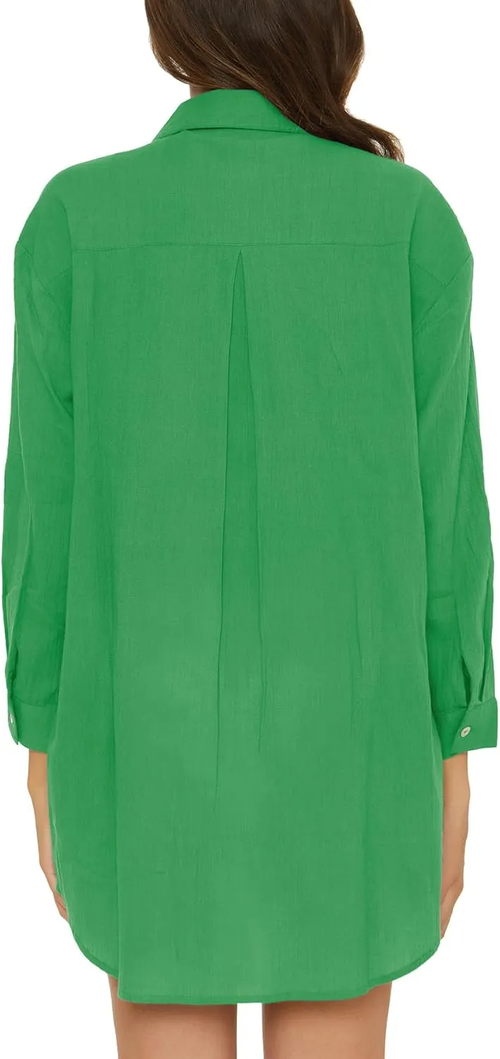 BECCA Gauzy Shirt Dress, Collared Button-up, Beach Cover Ups for Women