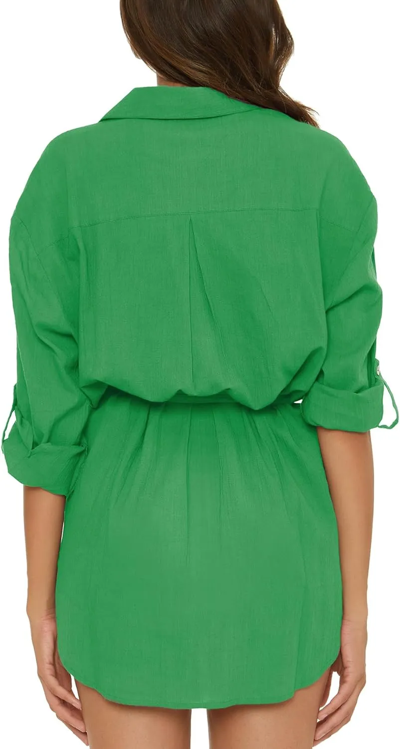 BECCA Gauzy Shirt Dress, Collared Button-up, Beach Cover Ups for Women