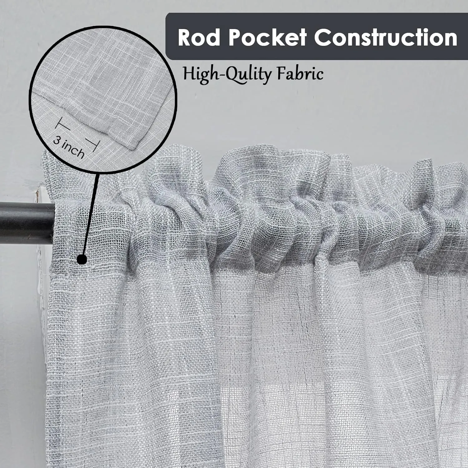 Beda Home Tassel Linen Textured Swag Valances for Farmhouses’ Kitchen; Rustic Short Swag Topper for Small Windows Bedroom Privacy Added Rod Pocket Design, Light Grey, 36 x63 inch, 1 Pair