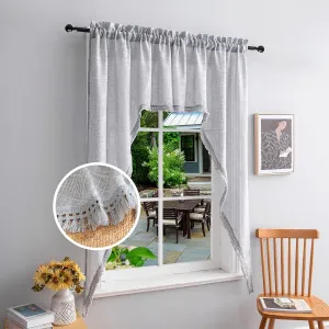 Beda Home Tassel Linen Textured Swag Valances for Farmhouses’ Kitchen; Rustic Short Swag Topper for Small Windows Bedroom Privacy Added Rod Pocket Design, Light Grey, 36 x63 inch, 1 Pair