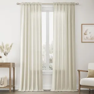 Beige Flax Linen Curtains 96 Inch Length for Bedroom 2 Panels Rod Pocket Light Filtering Semi Sheer Window Curtains 52 Inch Width Neutral Drapes for Living Room Dining Burlap Farmhouse Decor 52x96