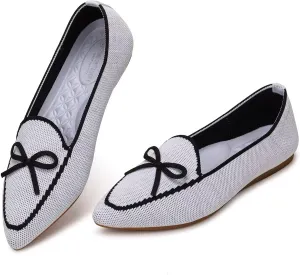 BEJINASH Women's Loafer Flats Casual Knit Fabric Lightweight Dressy Shoes Washable Elegant Pointed-Toe lace-up Bow Shoes Comfortable Ballet Shoes for Women Perfect for Daily