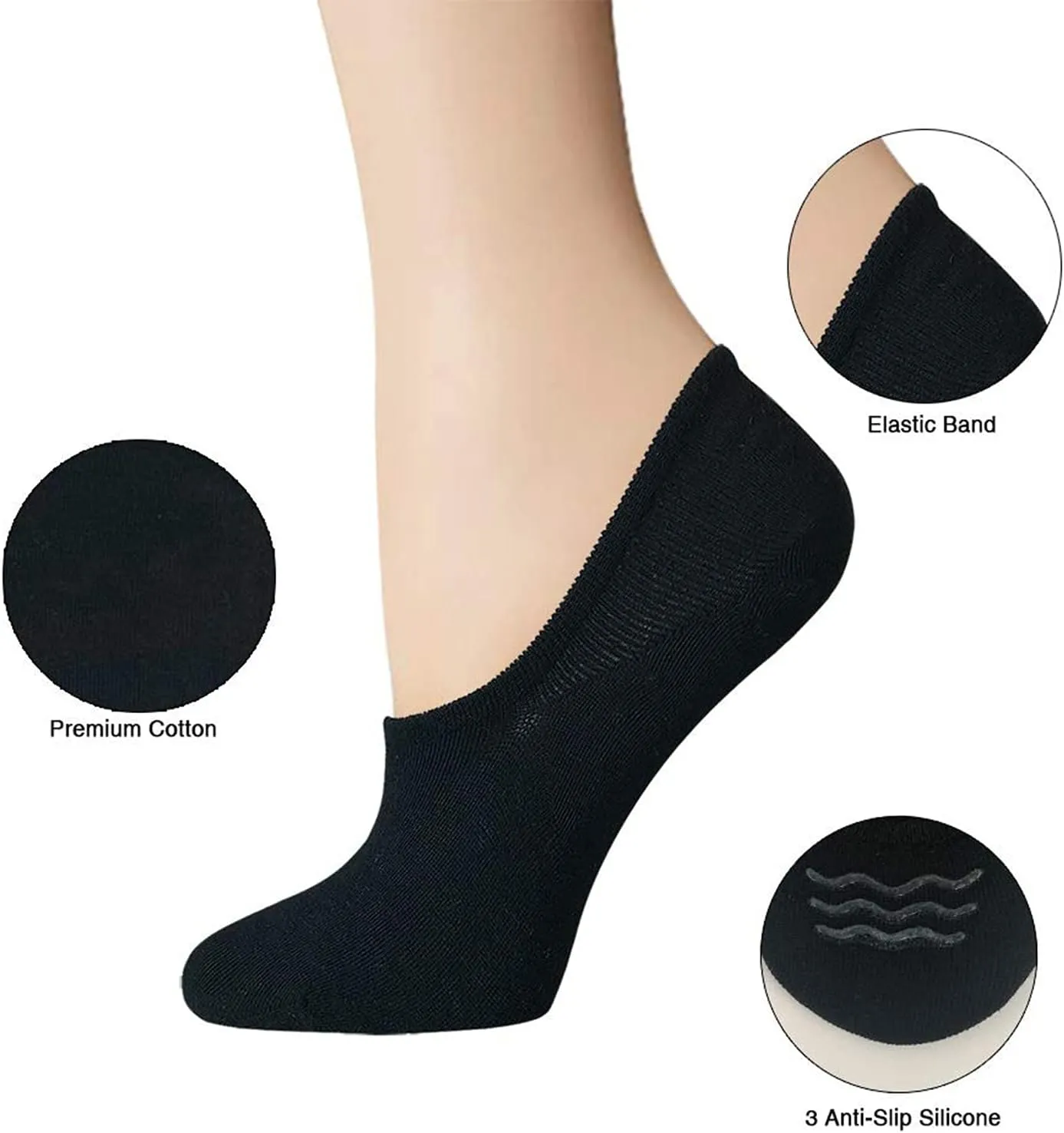 BERING No Show Socks Womens 6 Pairs Low Cut Ankle Footies for Flats Sneaker Slip On Loafer