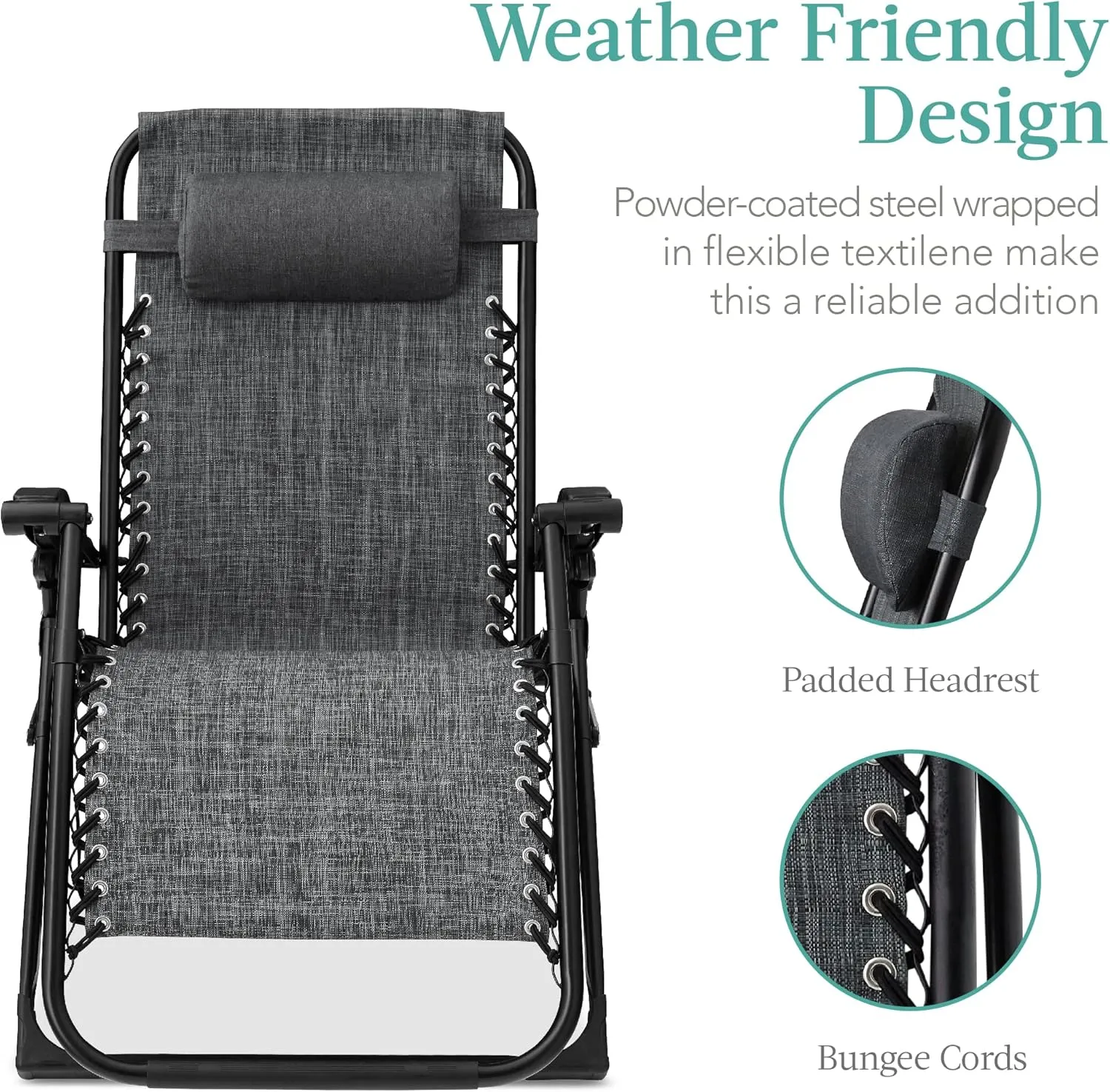 Best Choice Products Oversized Zero Gravity Chair, Folding Outdoor Patio Recliner, XL Anti Gravity Lounger w/Removable Cushion, Cup Holder, Side Tray, 350lb Capacity - Fossil Gray