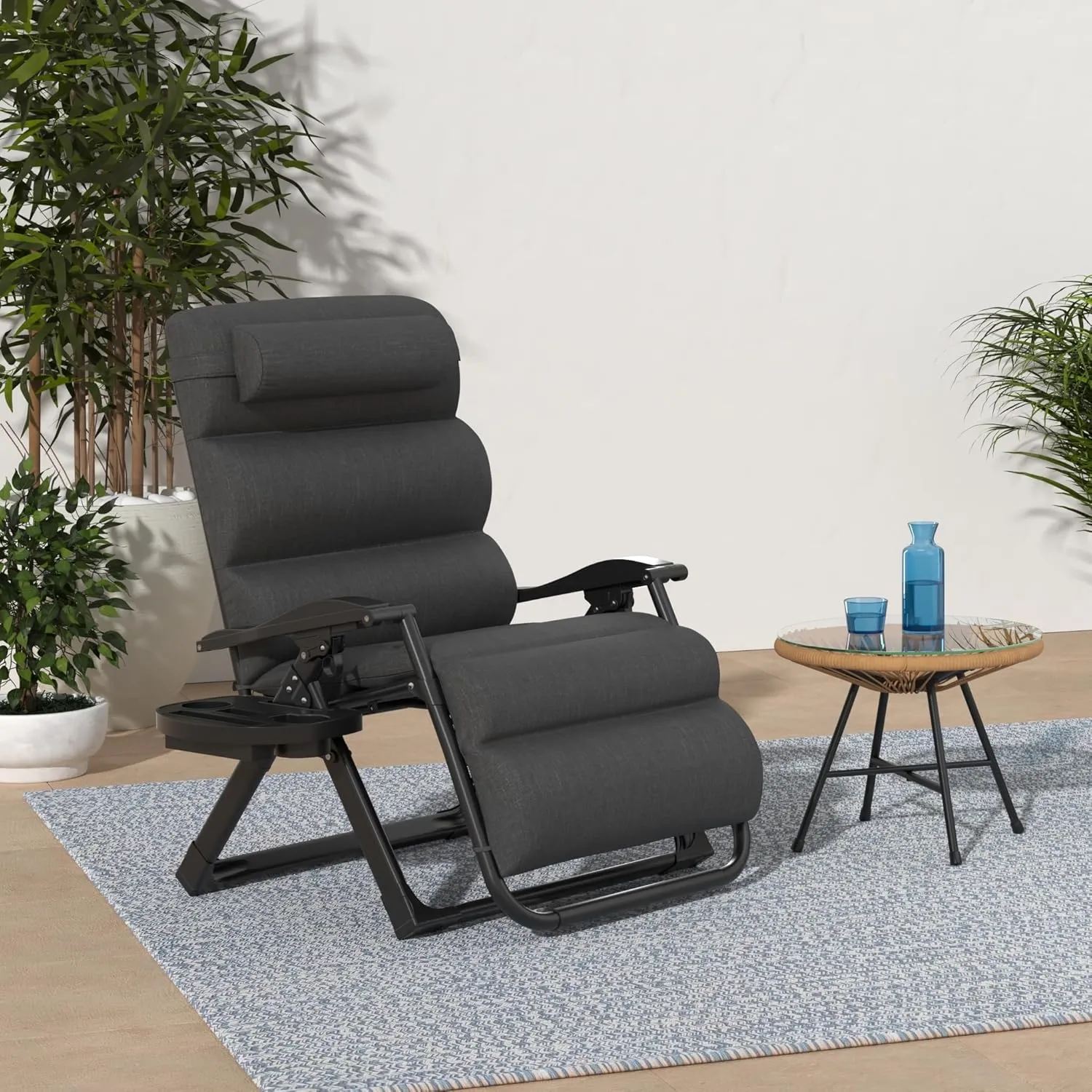 Best Choice Products Oversized Zero Gravity Chair, Folding Outdoor Patio Recliner, XL Anti Gravity Lounger w/Removable Cushion, Cup Holder, Side Tray, 350lb Capacity - Fossil Gray
