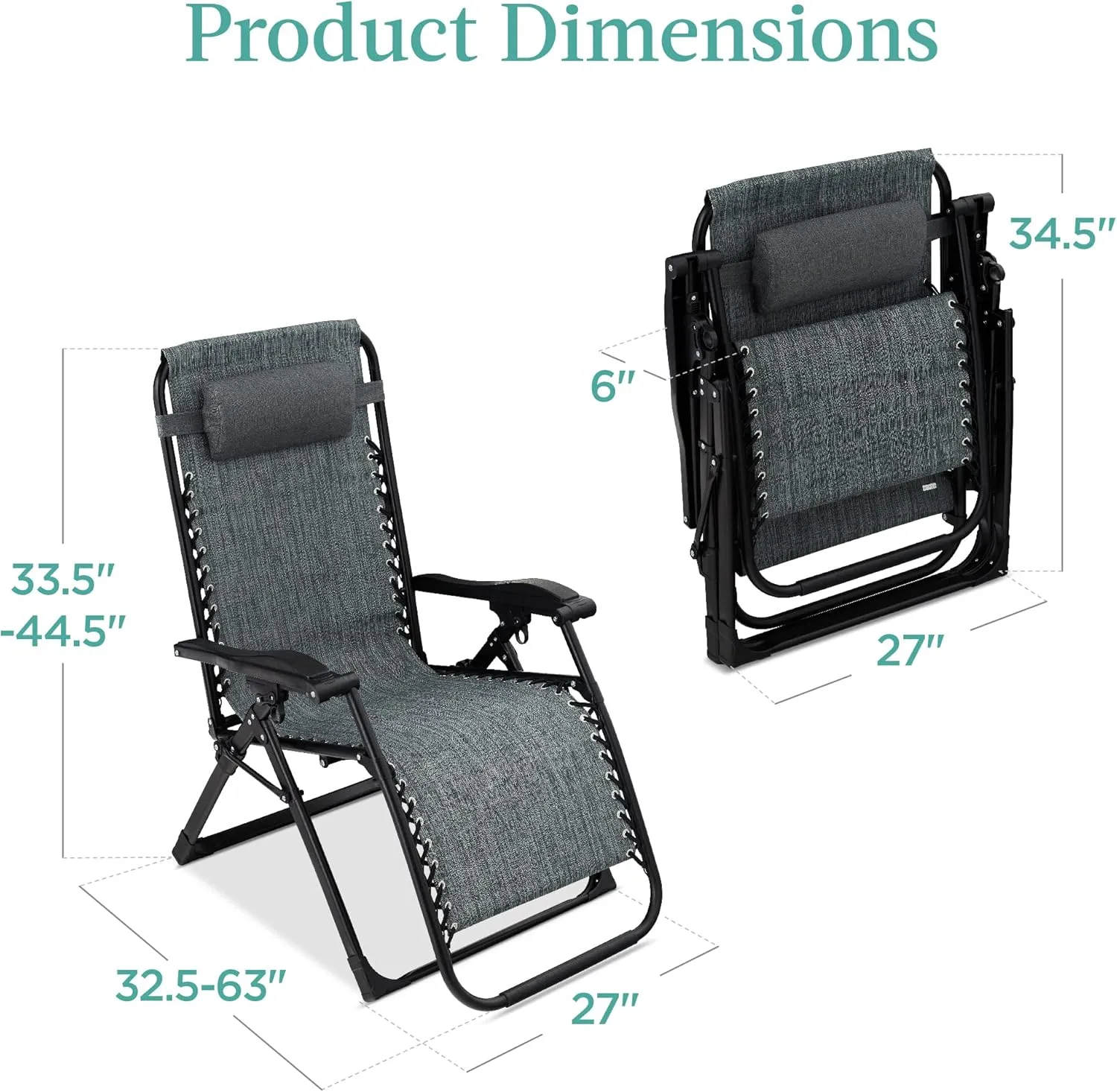 Best Choice Products Oversized Zero Gravity Chair, Folding Outdoor Patio Recliner, XL Anti Gravity Lounger w/Removable Cushion, Cup Holder, Side Tray, 350lb Capacity - Fossil Gray