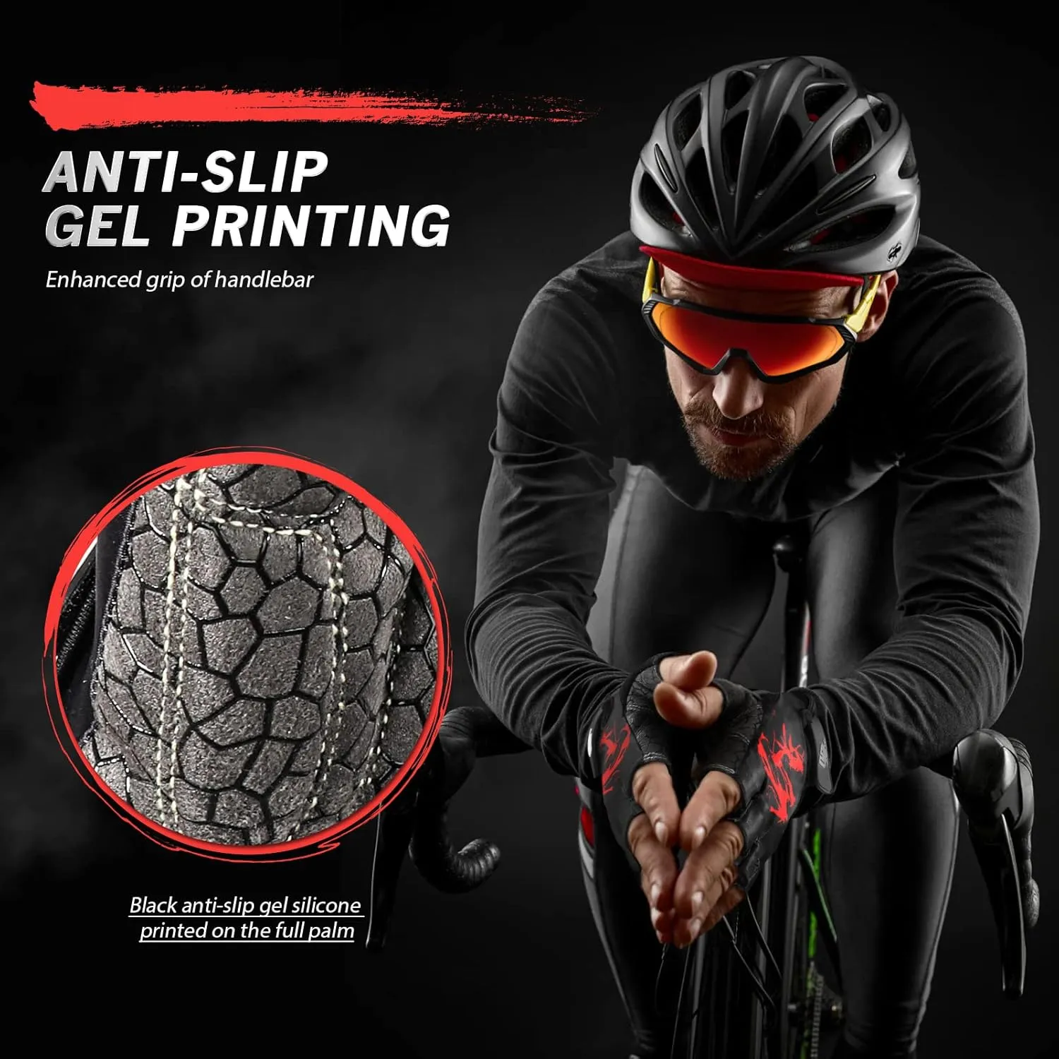 Bike Gloves for Men Women with Anti-Slip Shock-Absorbing Pad, Light Weight Half-Finger Cycling Gloves