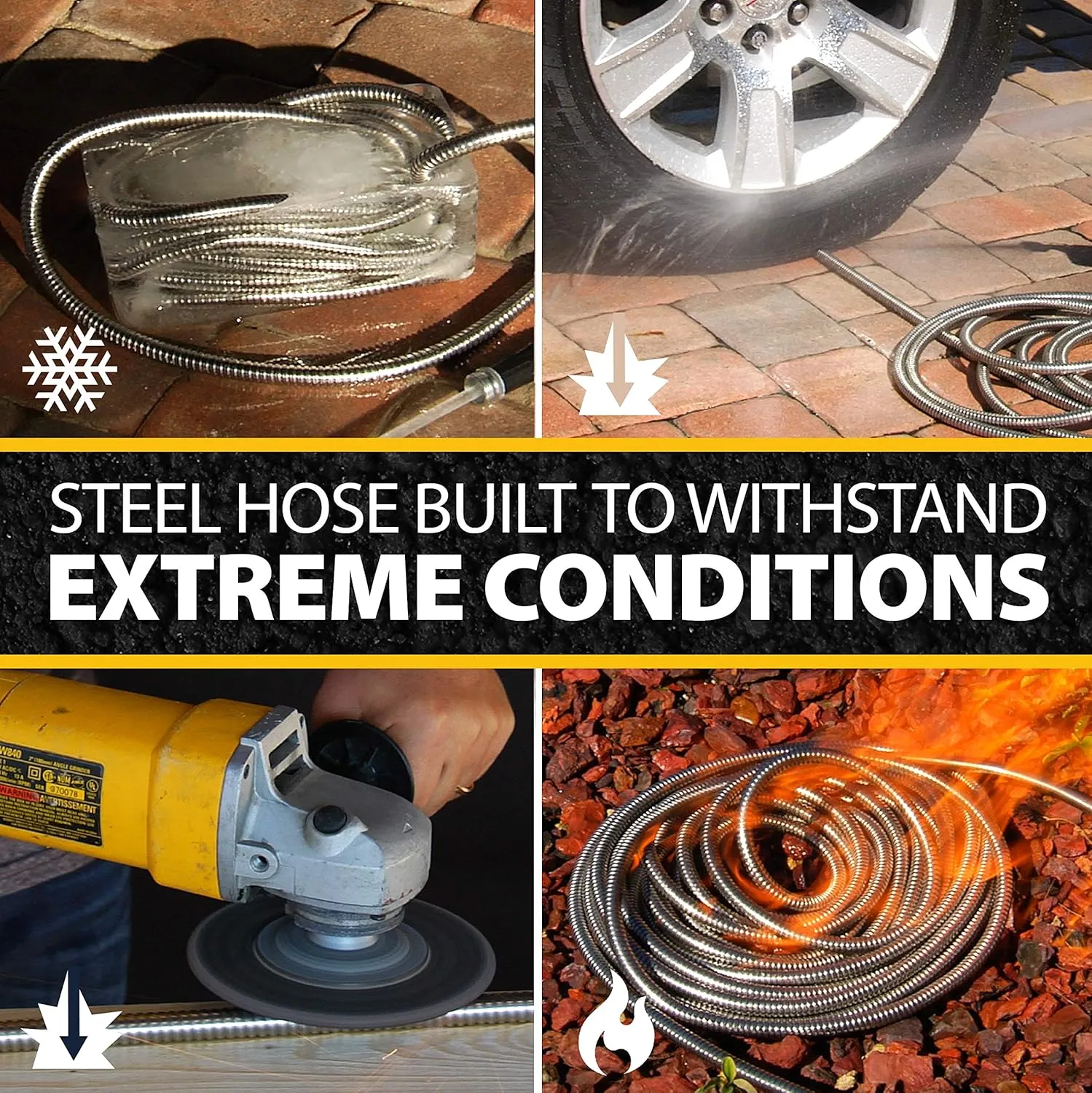Bionic Steel 50Ft Garden Hose with Nozzle, 304 Stainless Steel Metal 50Ft Water Hose, Flexible Hose, Lightweight & Heavy Duty, Crush Resistant Fittings, Easy to Coil, 500 PSI, 2025 Model