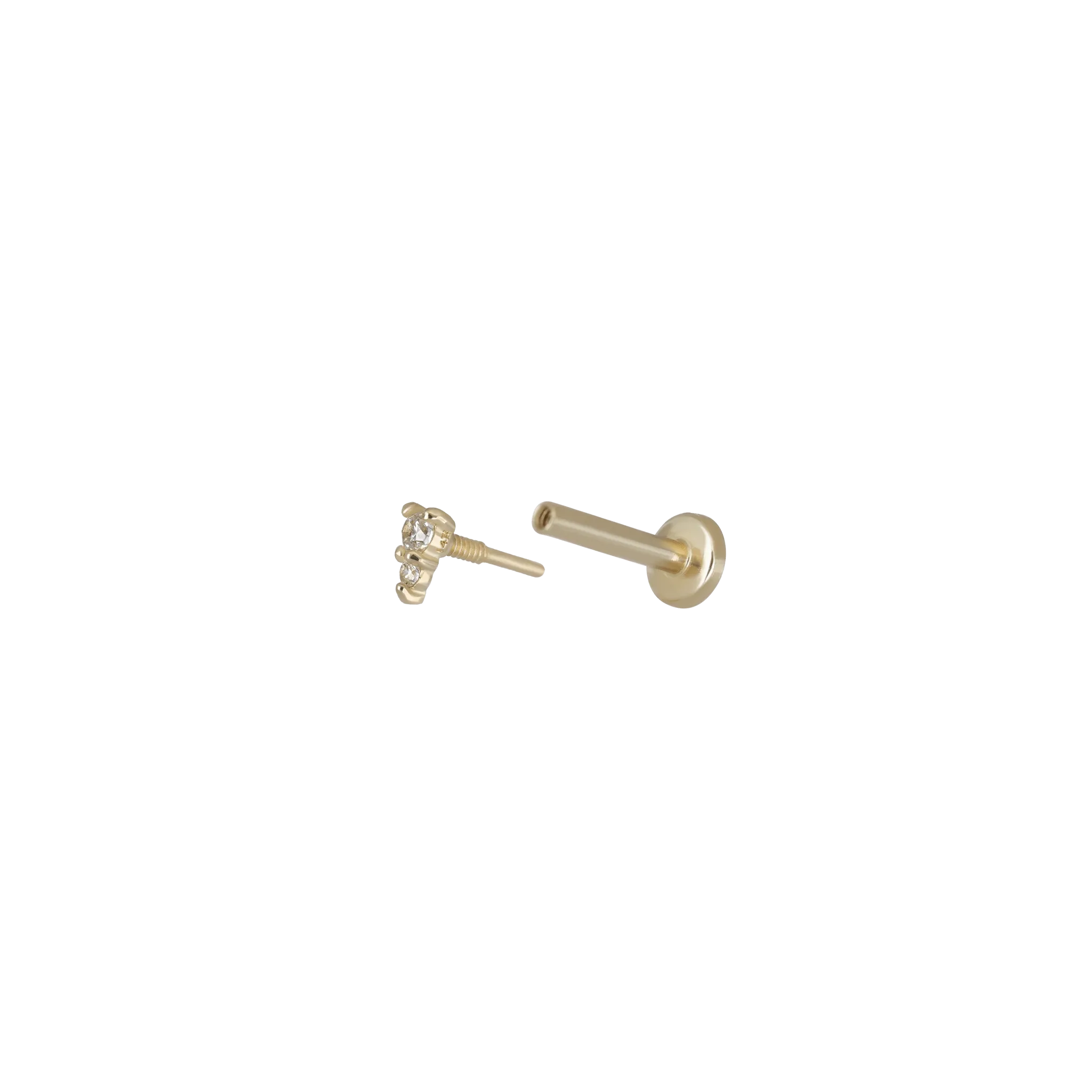 Bitsy • Tiny Double CZ Internally Threaded Flatback Stud