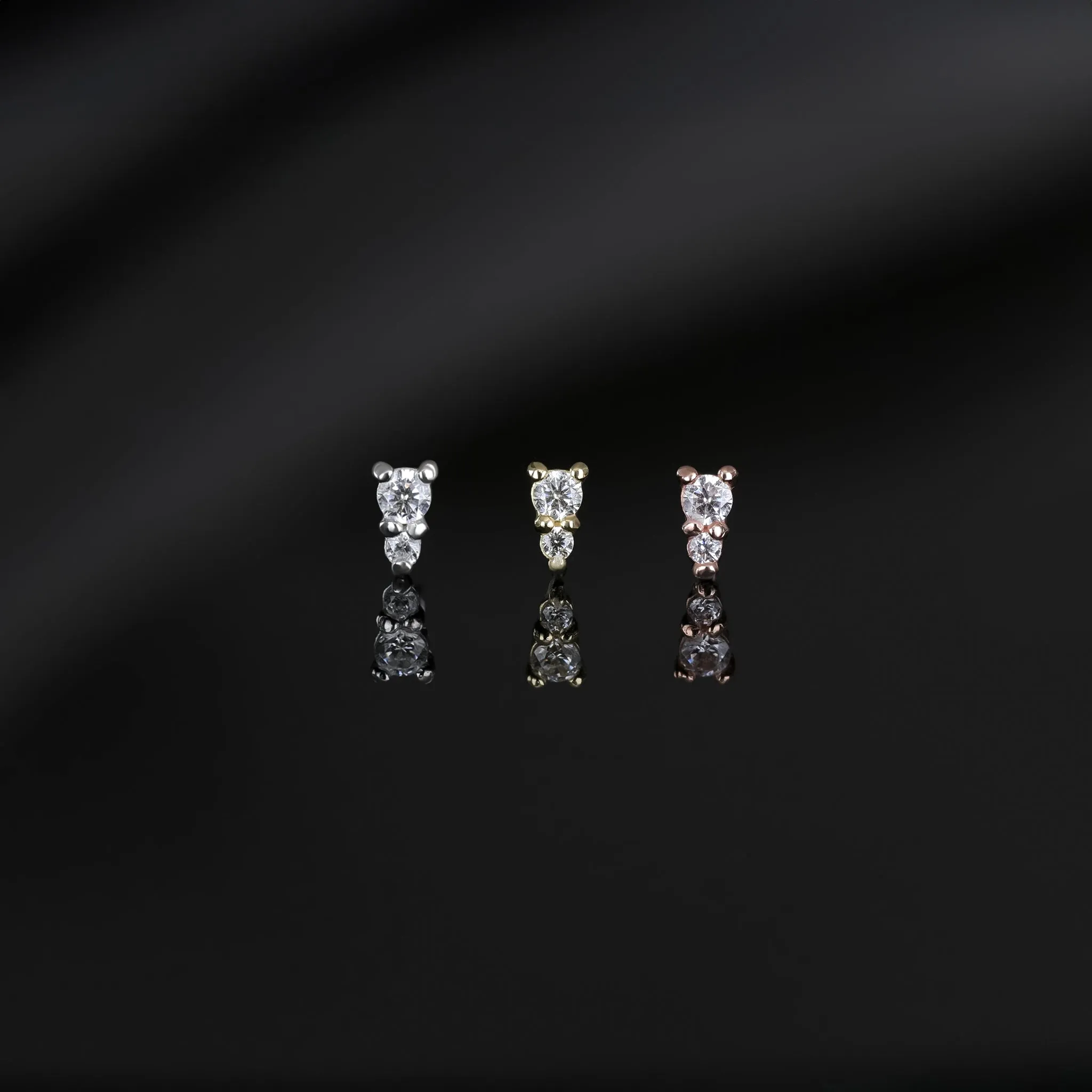 Bitsy • Tiny Double CZ Internally Threaded Flatback Stud