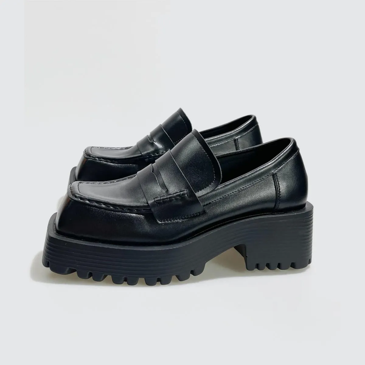 Black Chunky Platform Loafers